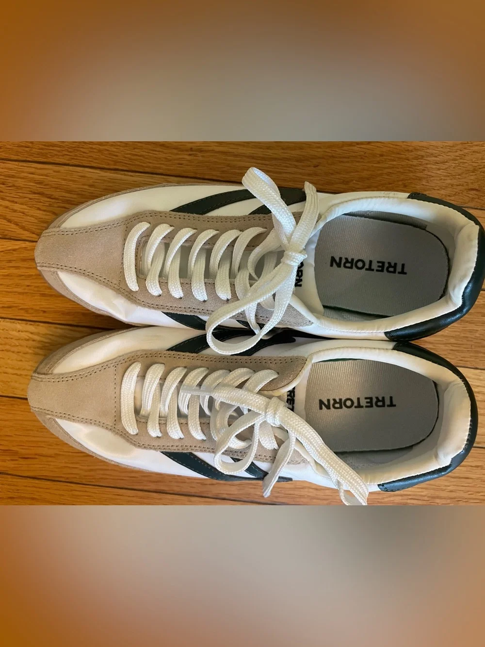 Tretorn White and Green Sneakers with Beige Suede Size 8